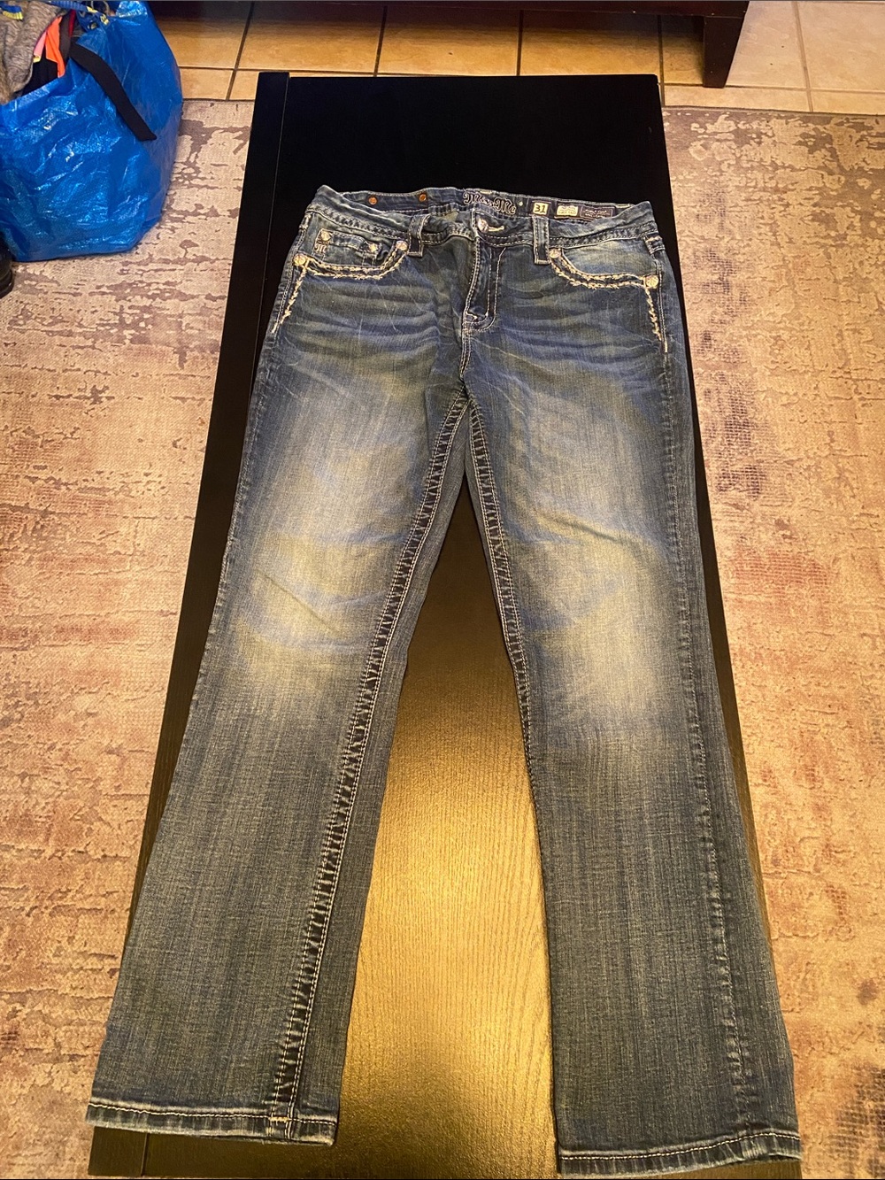 Miss Me Womens Faded Blue Straight Jeans